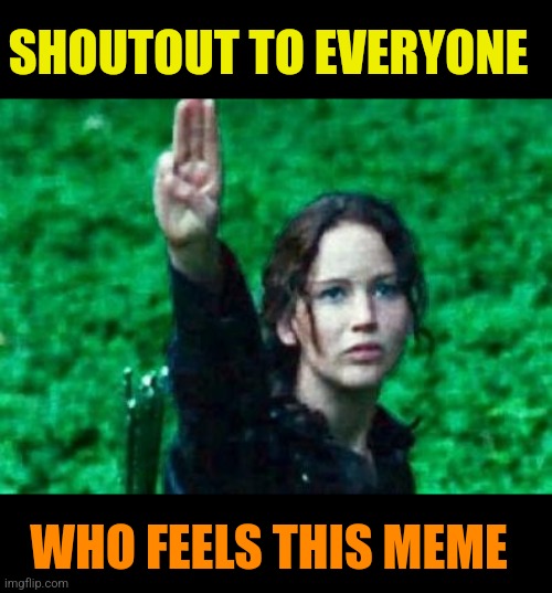 Katniss salute | SHOUTOUT TO EVERYONE WHO FEELS THIS MEME | image tagged in katniss salute | made w/ Imgflip meme maker