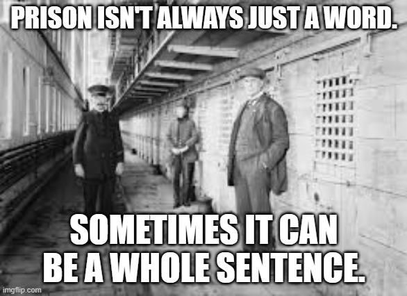 meme by Brad prison can be a whole sentance | PRISON ISN'T ALWAYS JUST A WORD. SOMETIMES IT CAN BE A WHOLE SENTENCE. | image tagged in play on words | made w/ Imgflip meme maker