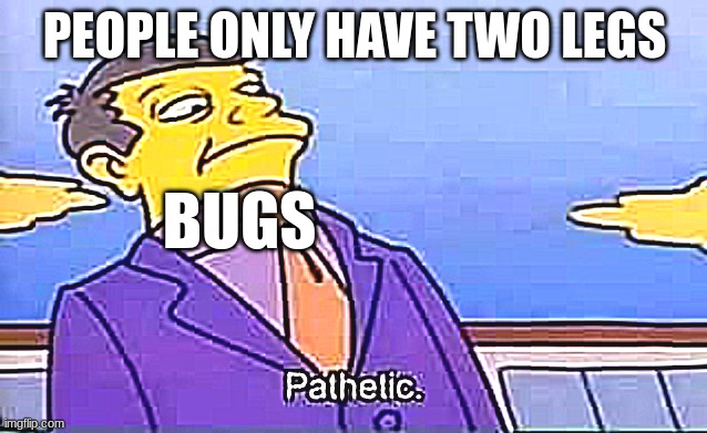 bug meme | PEOPLE ONLY HAVE TWO LEGS; BUGS | image tagged in skinner pathetic | made w/ Imgflip meme maker