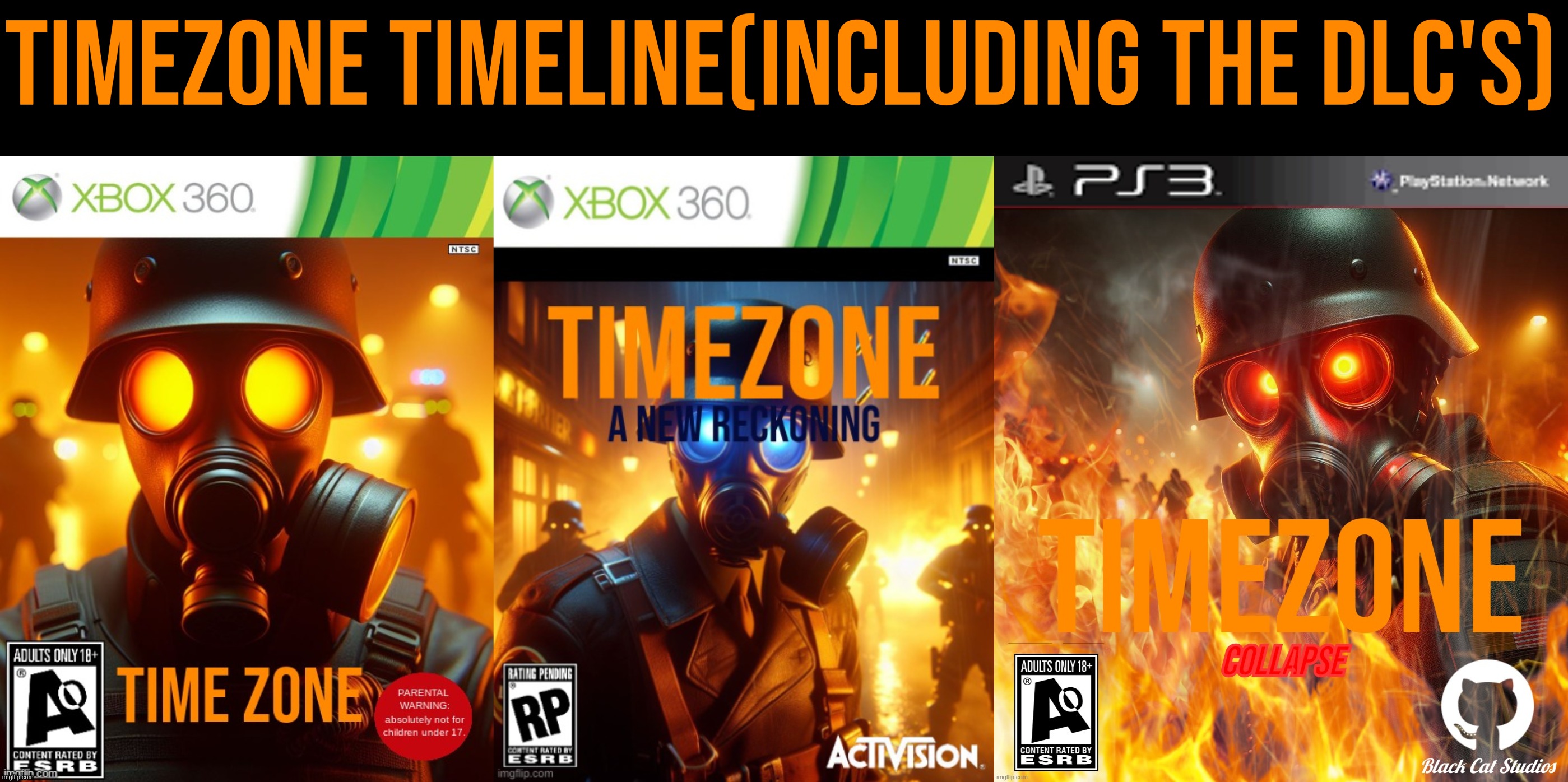 All TimeZone games in order(so far) | TIMEZONE TIMELINE(INCLUDING THE DLC'S) | image tagged in timezone | made w/ Imgflip meme maker