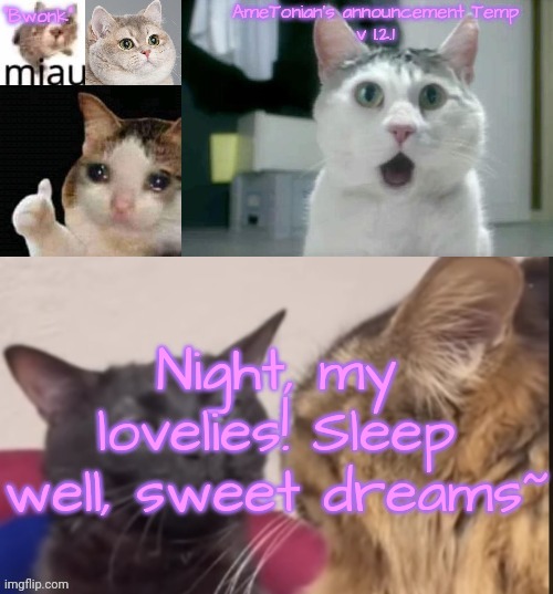 AmeTonian's announcement Temp v 1.2.1 | Night, my lovelies! Sleep well, sweet dreams~ | image tagged in ametonian's announcement temp v 1 2 1 | made w/ Imgflip meme maker
