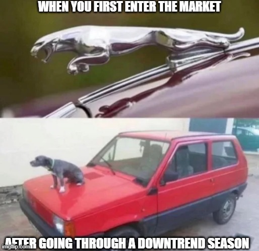 Tell me is it true? :)) | WHEN YOU FIRST ENTER THE MARKET; AFTER GOING THROUGH A DOWNTREND SEASON | image tagged in funny,funny memes,memes,cryptocurrency,cryptography,crypto | made w/ Imgflip meme maker