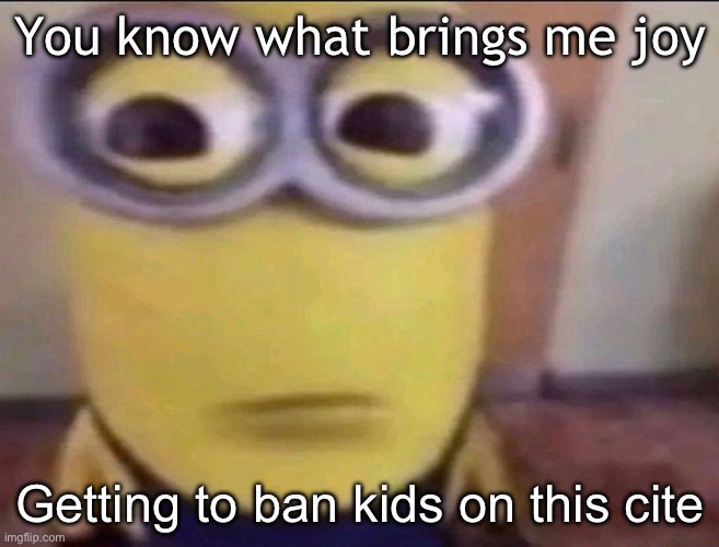 Brings tears to my eyes | You know what brings me joy; Getting to ban kids on this cite | image tagged in minion stare | made w/ Imgflip meme maker