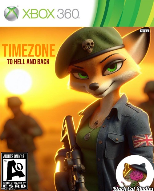 TimeZone:To Hell And Back | TIMEZONE; To Hell And Back; Black Cat Studios | image tagged in timezone,cartoon,movie,idea,game,dlc cover | made w/ Imgflip meme maker
