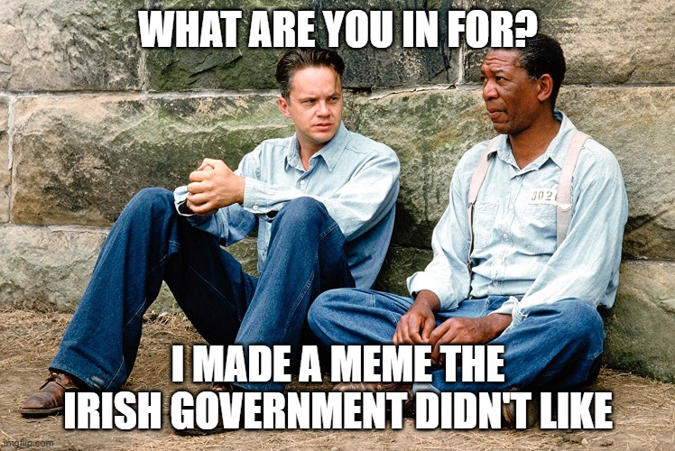 Tyranny In Ireland!! | WHAT ARE YOU IN FOR? I MADE A MEME THE IRISH GOVERNMENT DIDN'T LIKE | image tagged in what are you in for,government,irish,meme | made w/ Imgflip meme maker