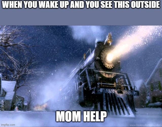 Mom aint gonna help you bud | WHEN YOU WAKE UP AND YOU SEE THIS OUTSIDE; MOM HELP | image tagged in polar express train | made w/ Imgflip meme maker