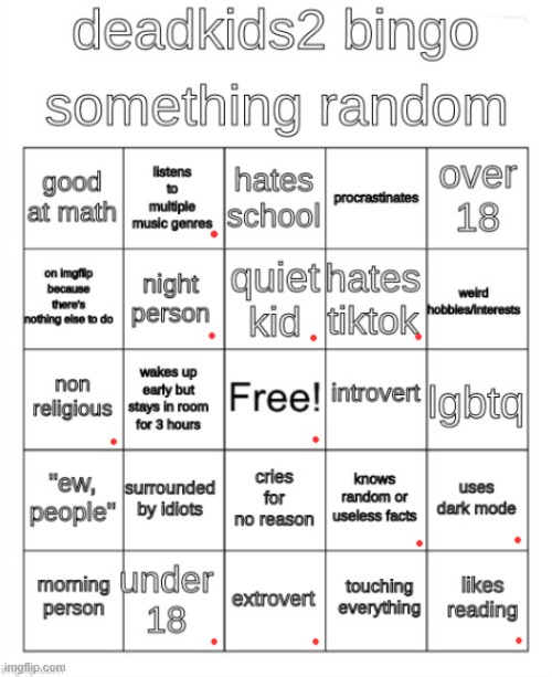 Deadkids2 Bingo | image tagged in deadkids2 bingo | made w/ Imgflip meme maker