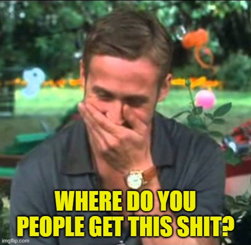 Ryan Gosling Laughing | WHERE DO YOU PEOPLE GET THIS SHIT? | image tagged in ryan gosling laughing | made w/ Imgflip meme maker