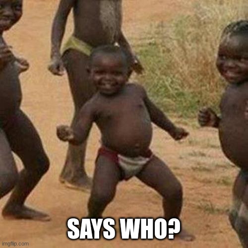 Third World Success Kid Meme | SAYS WHO? | image tagged in memes,third world success kid | made w/ Imgflip meme maker
