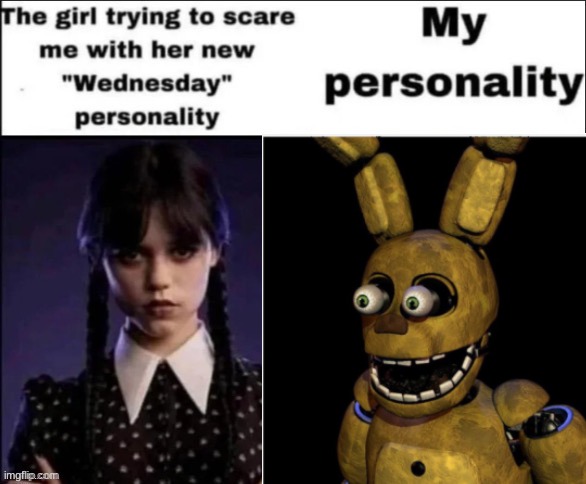 The girl trying to scare me with her new wednesday personality | image tagged in the girl trying to scare me with her new wednesday personality | made w/ Imgflip meme maker