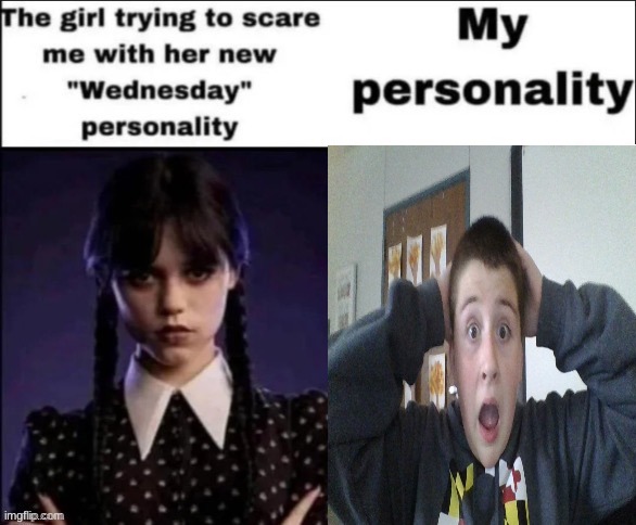 The girl trying to scare me with her new wednesday personality | image tagged in the girl trying to scare me with her new wednesday personality | made w/ Imgflip meme maker