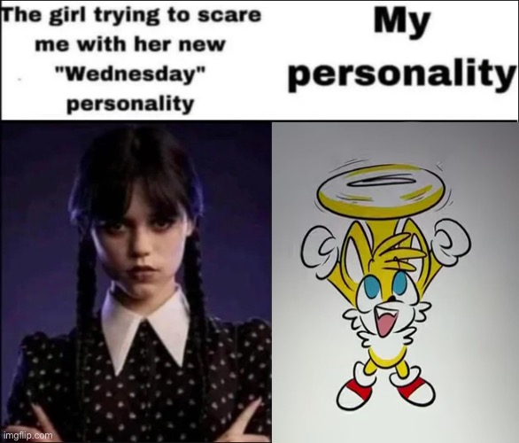 The girl trying to scare me with her new Wednesday personality | image tagged in the girl trying to scare me with her new wednesday personality | made w/ Imgflip meme maker