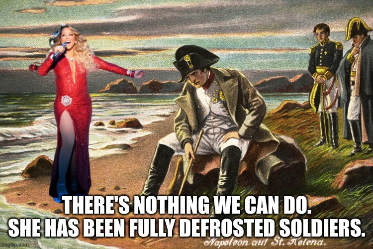 im in pain | THERE'S NOTHING WE CAN DO. SHE HAS BEEN FULLY DEFROSTED SOLDIERS. | image tagged in there is nothing we can do,mariah carey all i want for christmas is you,napoleon | made w/ Imgflip meme maker