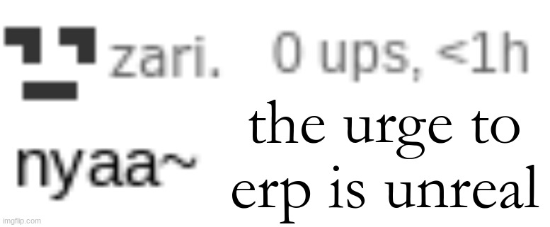 zari nyaa | the urge to erp is unreal | image tagged in zari nyaa | made w/ Imgflip meme maker