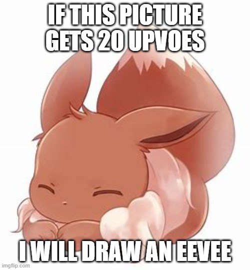 EEVEE! | IF THIS PICTURE GETS 20 UPVOES; I WILL DRAW AN EEVEE | image tagged in eevee | made w/ Imgflip meme maker
