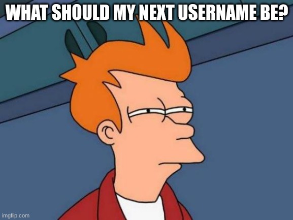 Futurama Fry | WHAT SHOULD MY NEXT USERNAME BE? | image tagged in memes,futurama fry | made w/ Imgflip meme maker