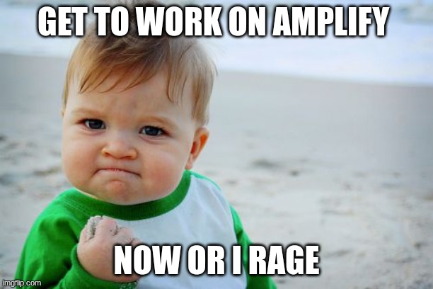 Success Kid Original | GET TO WORK ON AMPLIFY; NOW OR I RAGE | image tagged in memes,success kid original | made w/ Imgflip meme maker