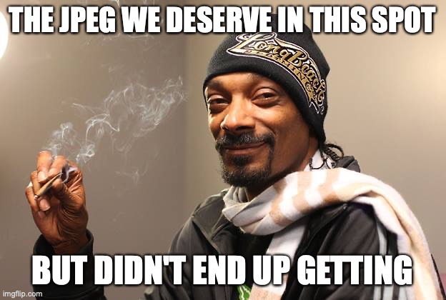 snoop jpeg | THE JPEG WE DESERVE IN THIS SPOT; BUT DIDN'T END UP GETTING | image tagged in snoop dogg | made w/ Imgflip meme maker