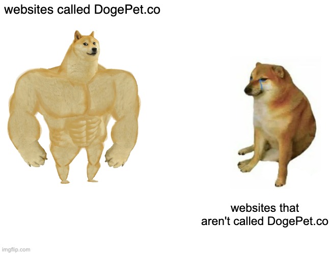 dogepet.co | websites called DogePet.co; websites that aren't called DogePet.co | image tagged in memes,buff doge vs cheems | made w/ Imgflip meme maker
