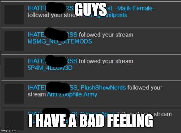 Feels like someone's stalking me | GUYS; I HAVE A BAD FEELING | made w/ Imgflip meme maker