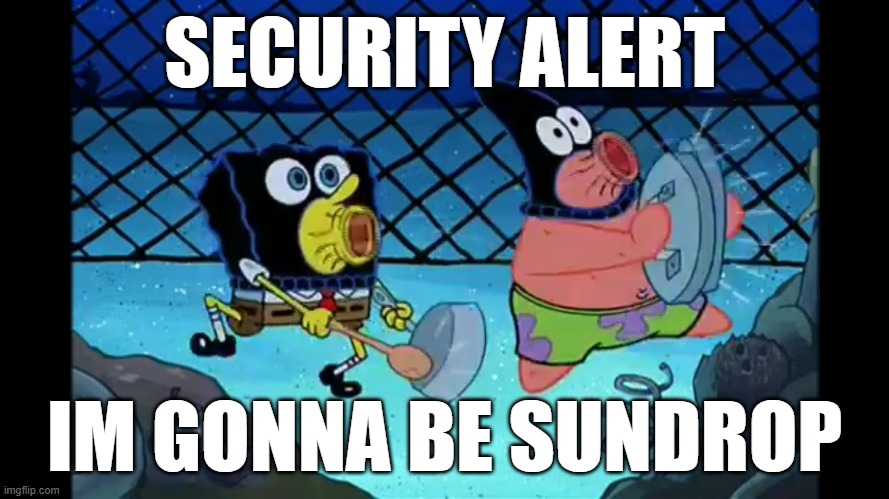 WEE WOO WEE WOO | SECURITY ALERT; IM GONNA BE SUNDROP | image tagged in spongebob and patrick making noise | made w/ Imgflip meme maker