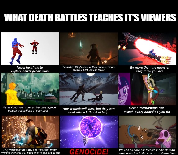 u/LemmeBeMe111 on Reddit | WHAT DEATH BATTLES TEACHES IT'S VIEWERS | made w/ Imgflip meme maker