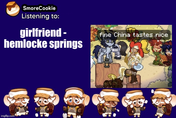 SmoreCookie announcement template v2 (thanks Banditos) | girlfriend - hemlocke springs | image tagged in smorecookie announcement template v2 thanks banditos | made w/ Imgflip meme maker