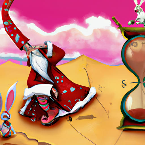 Santa waiting Dali Clock Desert Style with Alice & Wounderland R Blank Meme Template