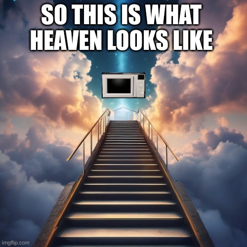 microwave religion. | SO THIS IS WHAT 
HEAVEN LOOKS LIKE | image tagged in microwave religion | made w/ Imgflip meme maker
