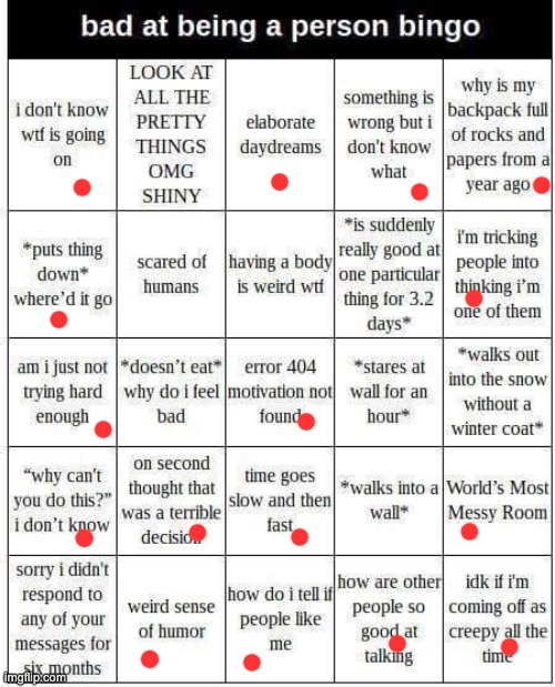 bad at being a person bingo | image tagged in bad at being a person bingo | made w/ Imgflip meme maker