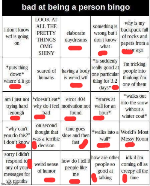 Well shit | image tagged in bad at being a person bingo | made w/ Imgflip meme maker
