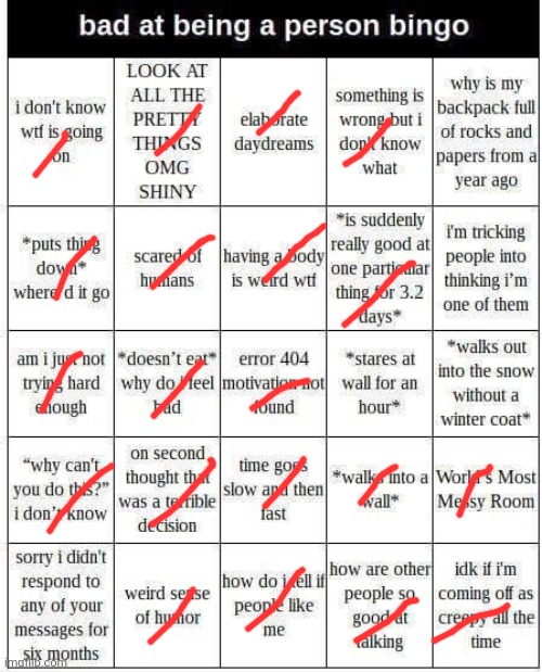 bad at being a person bingo | image tagged in bad at being a person bingo | made w/ Imgflip meme maker