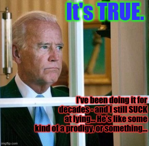 Sad Joe Biden | It's TRUE. I've been doing it for decades - and I still SUCK at lying... He's like some kind of a prodigy, or something... | image tagged in sad joe biden | made w/ Imgflip meme maker