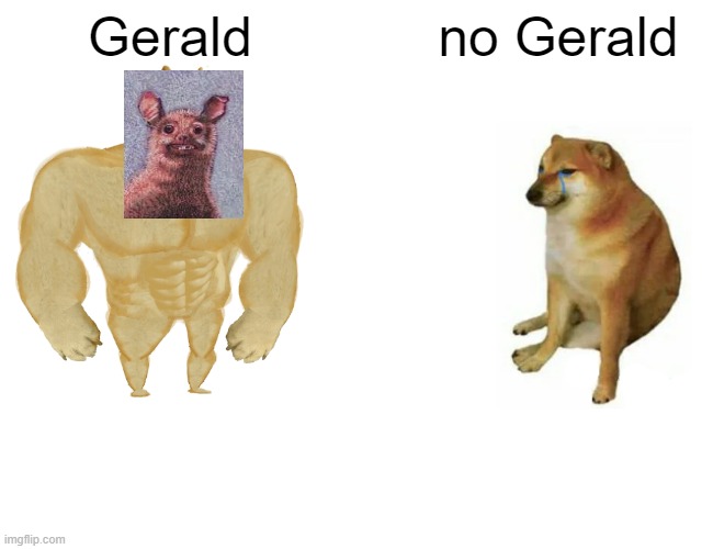 Buff Doge vs. Cheems | Gerald; no Gerald | image tagged in memes,buff doge vs cheems | made w/ Imgflip meme maker
