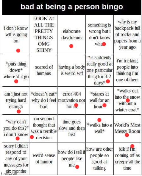 bad at being a person bingo | image tagged in bad at being a person bingo | made w/ Imgflip meme maker