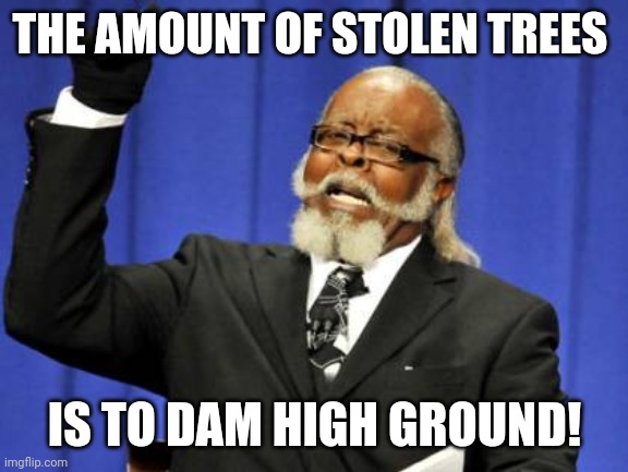 Too Damn High Meme | THE AMOUNT OF STOLEN TREES IS TO DAM HIGH GROUND! | image tagged in memes,too damn high | made w/ Imgflip meme maker