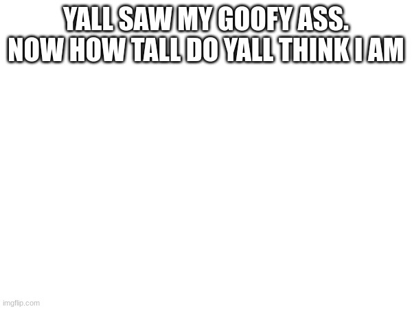im over 5,8 btw | YALL SAW MY GOOFY ASS. NOW HOW TALL DO YALL THINK I AM | image tagged in oh wow are you actually reading these tags | made w/ Imgflip meme maker