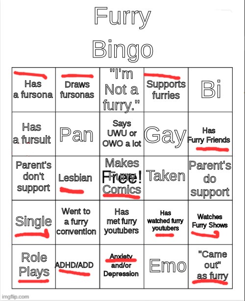Idk if my parents support and I don't know if a dino mask counts as a fursuit | image tagged in furry bingo | made w/ Imgflip meme maker