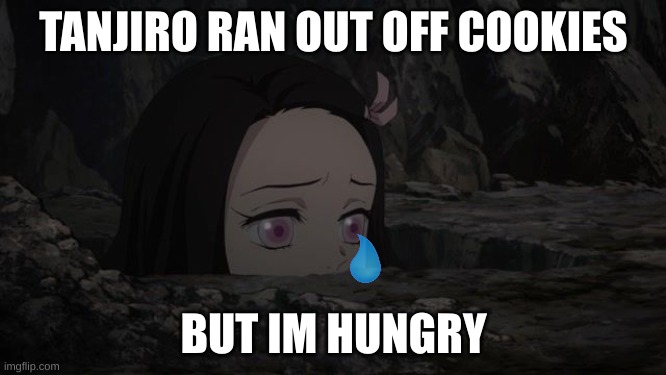 Depressed Nezuko | TANJIRO RAN OUT OFF COOKIES; BUT IM HUNGRY | image tagged in depressed nezuko | made w/ Imgflip meme maker