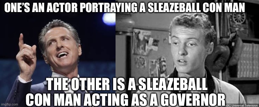 Newsome has a mentor | ONE’S AN ACTOR PORTRAYING A SLEAZEBALL CON MAN; THE OTHER IS A SLEAZEBALL  CON MAN ACTING AS A GOVERNOR | image tagged in democrats,governor,con man | made w/ Imgflip meme maker