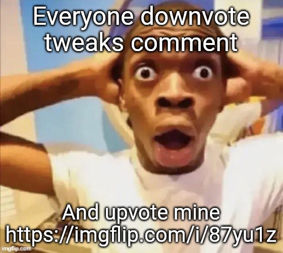 in shock | Everyone downvote tweaks comment; And upvote mine
https://imgflip.com/i/87yu1z | image tagged in in shock | made w/ Imgflip meme maker
