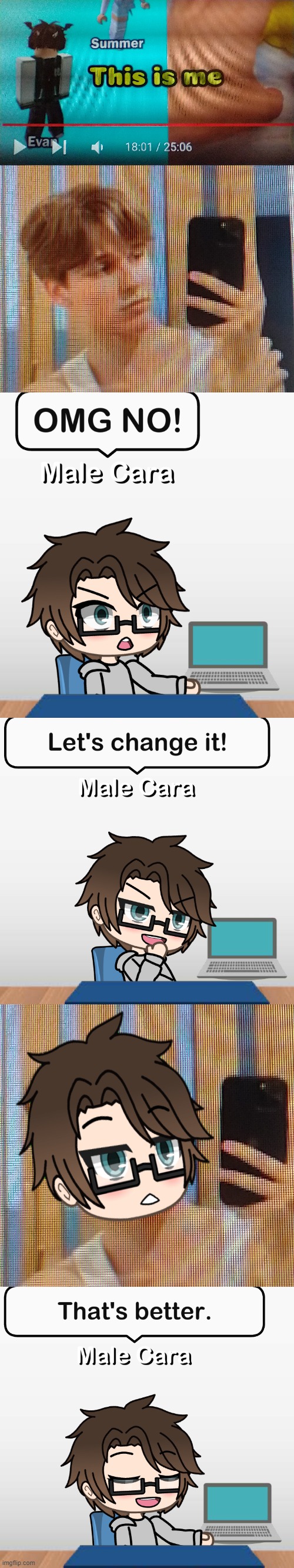 Male Cara's voice is Normal Male from Capcut. But if he sees someone else with that TTS voice, he edits the photo. | image tagged in pus2,male cara,gacha life,gacha,pop up school 2 | made w/ Imgflip meme maker