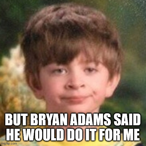 Annoyed face | BUT BRYAN ADAMS SAID HE WOULD DO IT FOR ME | image tagged in annoyed face | made w/ Imgflip meme maker