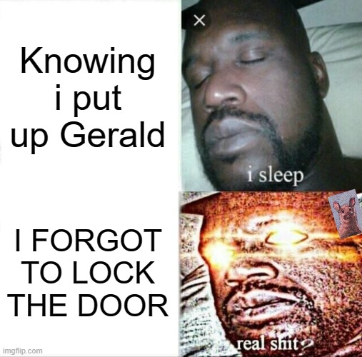 GERALD | Knowing i put up Gerald; I FORGOT TO LOCK THE DOOR | image tagged in memes,sleeping shaq,gerald | made w/ Imgflip meme maker