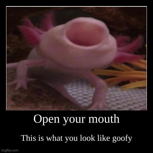 Open your mouth | This is what you look like goofy | image tagged in funny,demotivationals | made w/ Imgflip demotivational maker