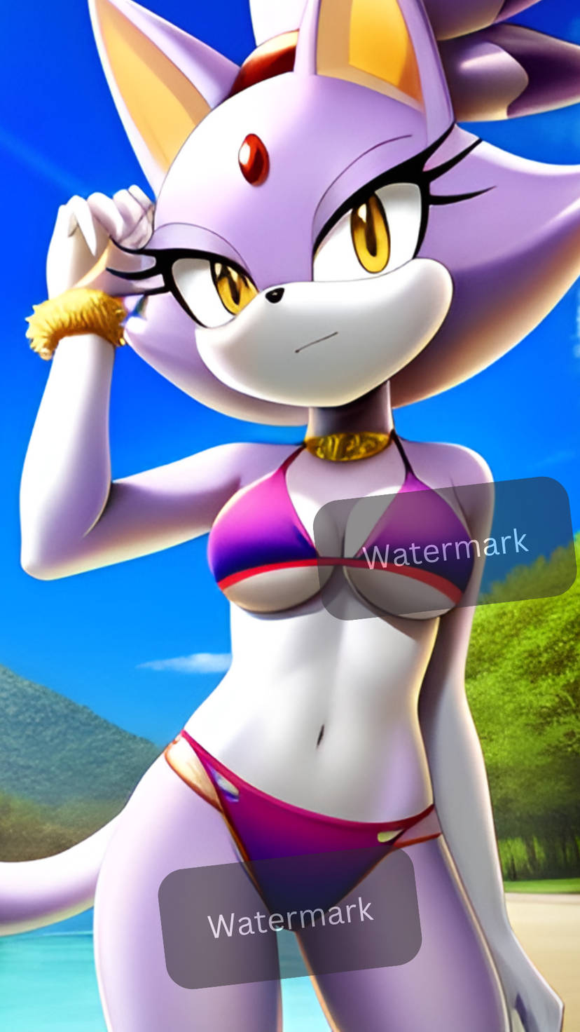 High Quality Blaze The Cat - Cute Purple Bikini Blank Meme Template