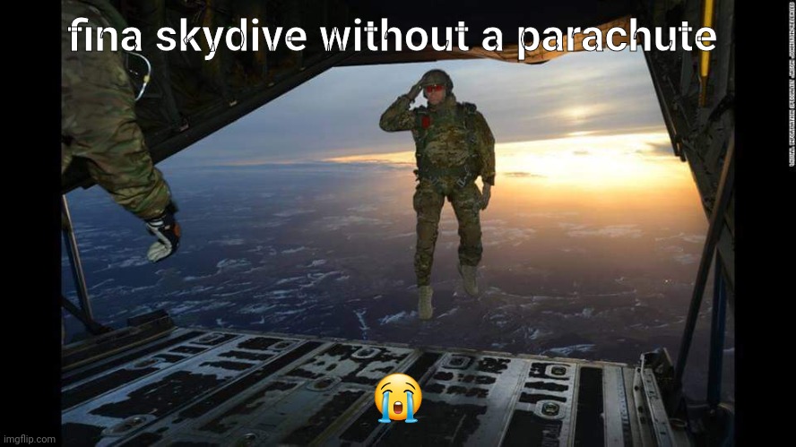 Military Skydive Solute | fina skydive without a parachute; 😭 | image tagged in military skydive solute | made w/ Imgflip meme maker