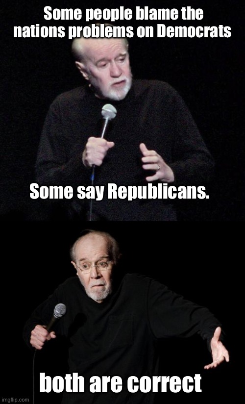 Stop electing stupid | Some people blame the nations problems on Democrats; Some say Republicans. both are correct | image tagged in george carlin,politics lol,memes | made w/ Imgflip meme maker