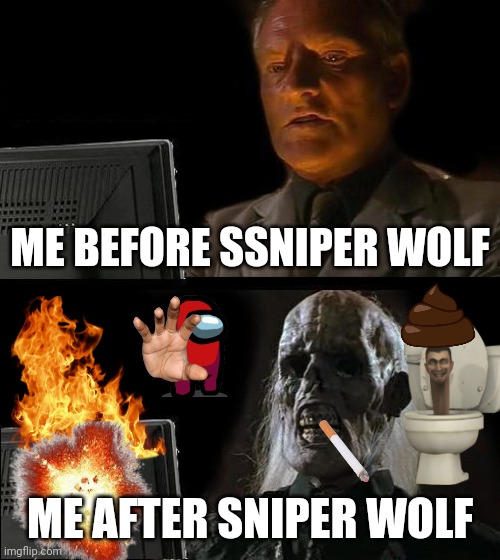 Hate ssniperwolf | ME BEFORE SSNIPER WOLF; ME AFTER SNIPER WOLF | image tagged in memes,i'll just wait here | made w/ Imgflip meme maker