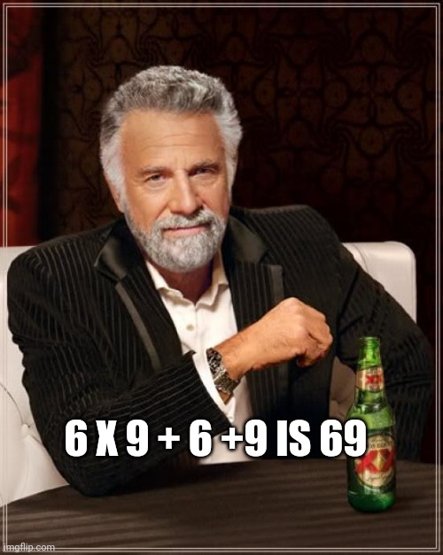 safe for work | 6 X 9 + 6 +9 IS 69 | image tagged in memes,the most interesting man in the world,69 | made w/ Imgflip meme maker